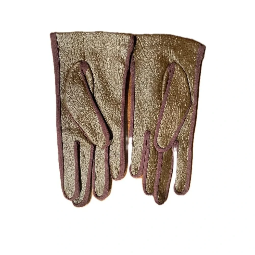 Vintage 60s Brown Textured Leather Fleece Lined Gloves Women One Size NWOT